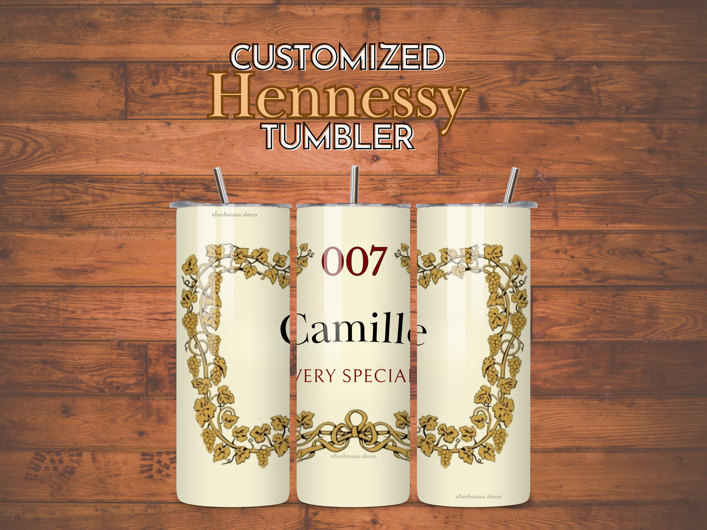 Hennessy Inspired Custom Tumbler - Personalized Name - 12oz, 20oz, 30oz - FunHouseDeco
